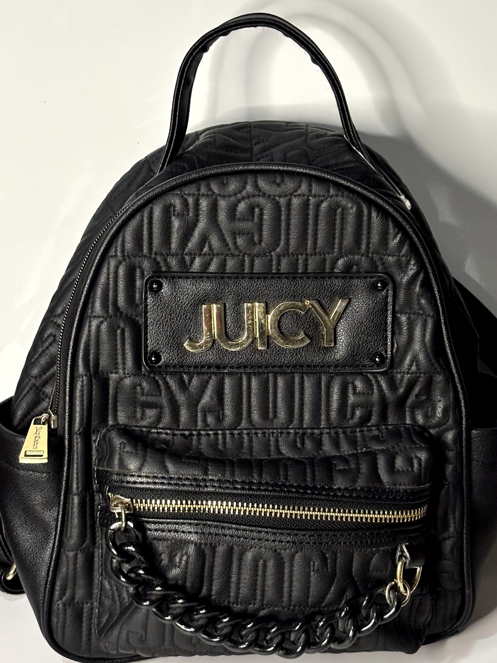 Juicy Couture Black Quilted Mini Backpack with Gold Logo
